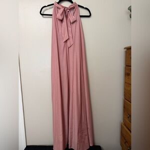 NEW Satin-Look Blush Pink Halter Tie Neck Maxi Dress